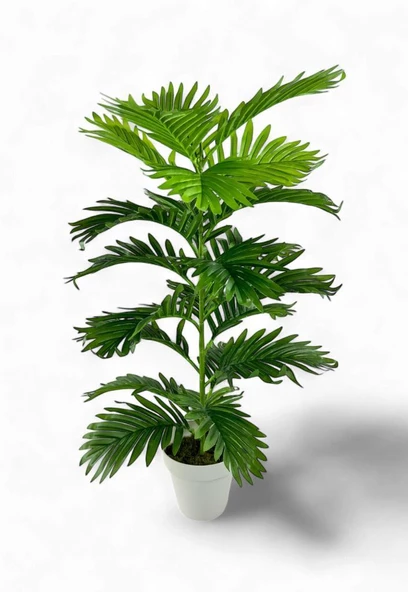 Nettenevime Yapay Çiçek Tropik Areka 80cm 23 Yapraklı Salon Çiçeği Beyaz Saksılı Yapay Bitki ürün görseli 1