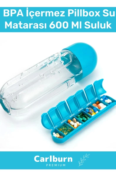 Özel Üretim Hap Bölmeli İlaç Kutusu %100 BPA İçermez Pillbox Su Matarası 600 Ml Suluk ürün görseli 1
