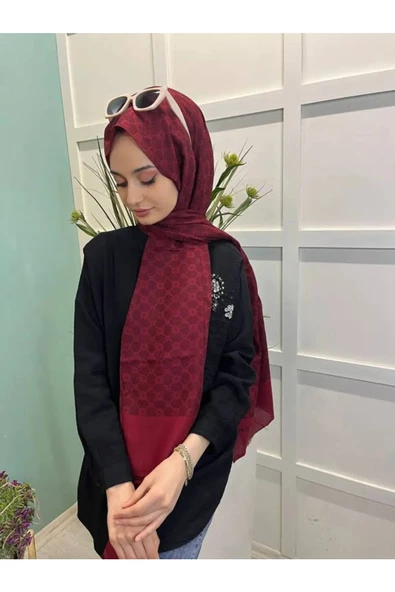 Elegance Monogram Şal - 1090100-941 - Bordo - Resim 2