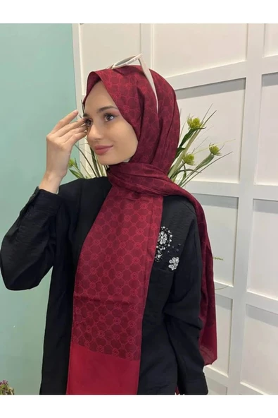 Elegance Monogram Şal - 1090100-941 - Bordo - Resim 3