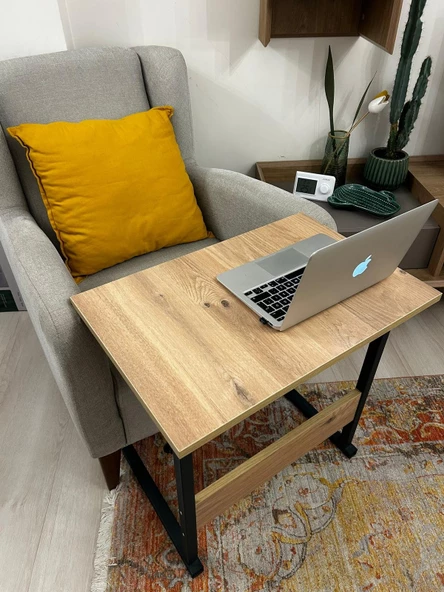 Metal Ayaklı Tekerlekli Yükseklik Ayarlı Laptop Sehpası Çalışma Masası 60x40 ürün görseli 1