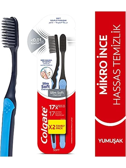 Colgate Mikro Ince Charcoal Derin Ve Hassas Temizlik Yumuşak Diş Fırçası 2 Li Fırça ürün görseli 1