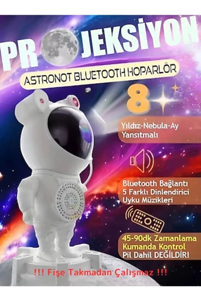 Astronot Projektör Galaxy Bluetooth/Kumandalı Hoparlör Gece Lambası ürün görseli 1