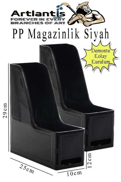 Siyah Magazinlik Demonte Plastik 2 Adet Plastik Kutu Klasörü Magazinlik A4 Dosya ve Masa Düzenleyici Sınıf Ev Ofis ürün görseli 1