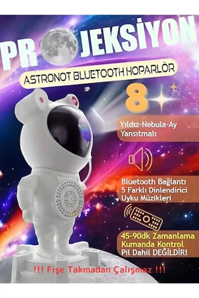Astronot Robot Bluetooth Hoparlör Galaxy Gökyüzü Projektör Zamanlayıcı Gece Lambası Projektör ürün görseli 1