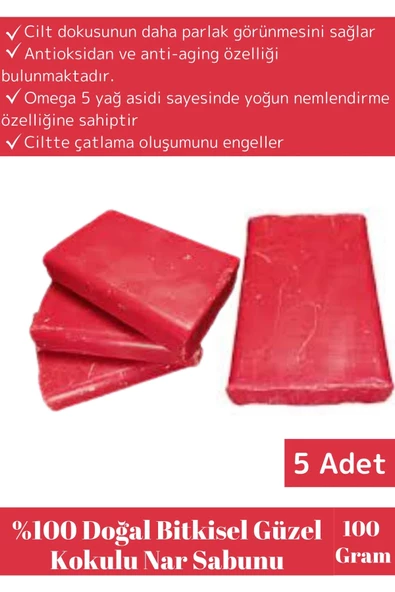 Özel Üretim %100 Organik Bitkisel Güzel Kokulu Cilt Güzelleştirici Nar Sabunu Tüm Ciltler İçin 5 Adt ürün görseli 1