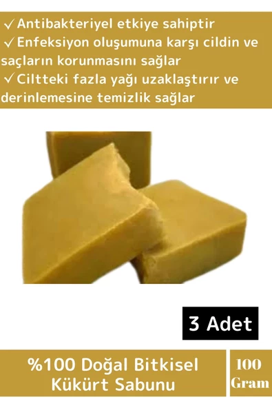 Doğal %100 Saf Özel Üretim Saç Cilt Vücut Kullanım Temizleyici Etkili Kükürt Sabunu 3 Adet ürün görseli 1