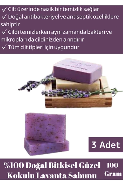 %100 Organik Özel Üretim Cilt&Saç Onarıcı Tüm Ciltler İçin Uygun Güzel Kokulu Lavanta Sabunu 3 Adet ürün görseli 1