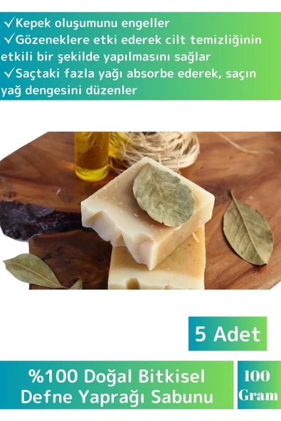 Bitkisel Organik Saç Cilt Vücut Kullanım Saç Derisine Etkili Doğal Defne Sabunu 5'li ürün görseli 1