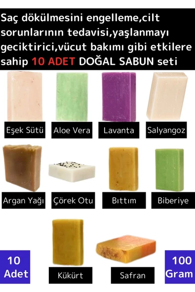 %100 Doğal Üretim 10 Farklı Cilt Sat Vücut Yüze Etkili Bitkisel Organik Sabun Seti ürün görseli 1