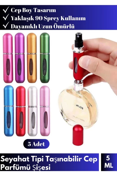 Seyahat Tipi Taşınabilir Çanta Boy 5'li Doldurulabilir Mini Parfüm Şişesi ürün görseli 1
