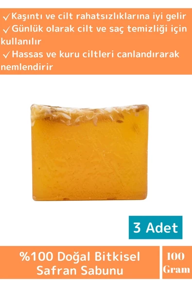 %100 Bitkisel Özel Üretim Cilt Yüz Saç Vücut Kullanım Cilt Sıkılaştırıcı Doğal Safran Sabunu 3'lü ürün görseli 1