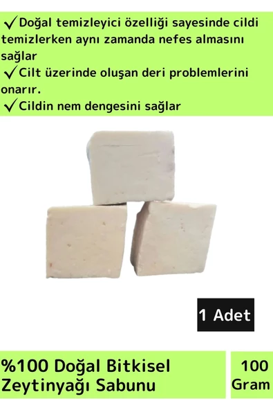 Doğal Cilt Nemlendirici Zeytinyağı Sabunu Özel Üretim Tüm Cilt Tipleri İçin Uygun 1 Adet 100gr ürün görseli 1