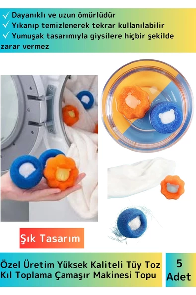 Premium Çamaşır Makinesi Tüy Toz Kıl Toplama Topu Temizlenebilir&Tekrar Kullanılabilir 5 Adet ürün görseli 1