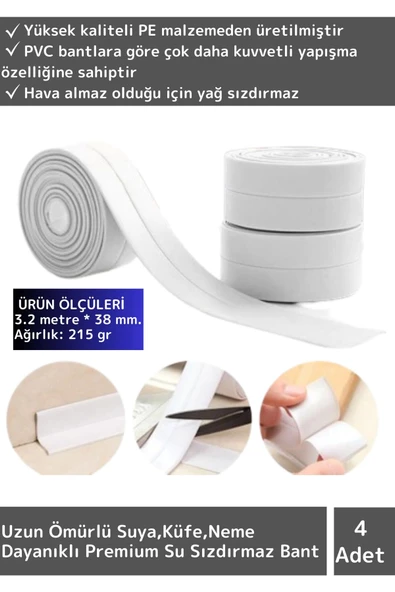 Özel Model Ultra Güçlü Suya Küfe Dayanıklı Pencere Banyo Lavabo Kenar Süper Yalıtım Bantı 4 Adt ürün görseli 1