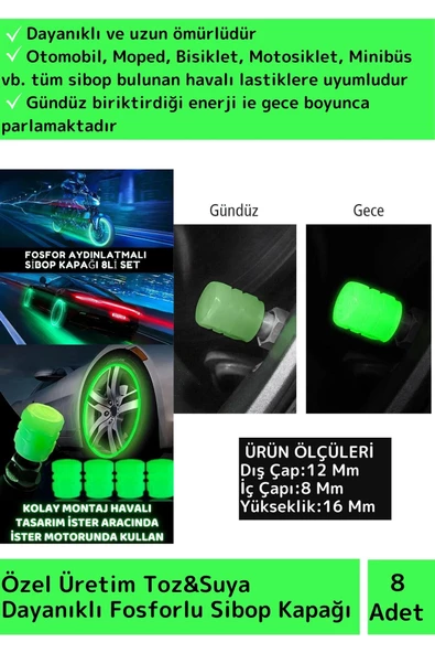 Özel Üretim Fosforlu Yeşil Sibop Kapağı Tüm Otomobil Bisiklet Motosiklet, Minibüslerle Uyumlu 8 Adet ürün görseli 1