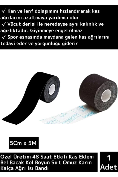 Premium Hızlı Etkili Büyük Boy Kas Eklem Bel Bacak Kol Boyun Sırt Omuz Karın Kalça Ağrı Bandı Siyah ürün görseli 1