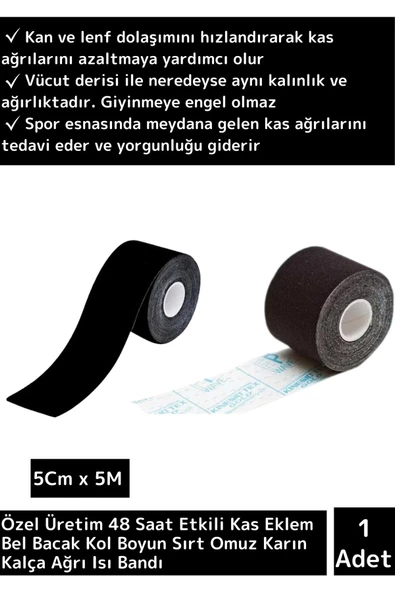 Özel Tasarım Büyük Boy Kas Eklem Bel Bacak Kol Boyun Sırt Omuz Karın Kalça Ağrı Bandı Siyah ürün görseli 1