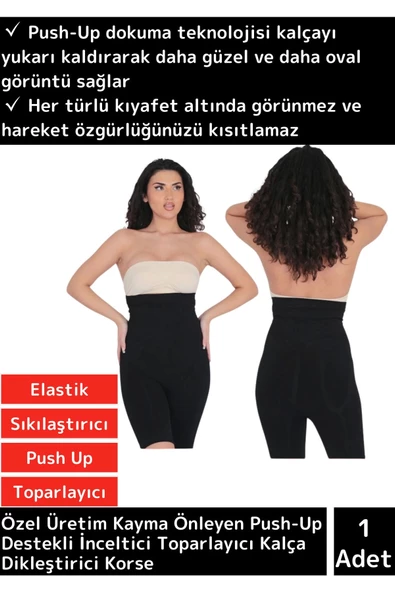 Özel İz Göstermez Yüksek Bel Kayma Önleyen Push Up Destekli İnceltici Popo Kaldırıcı Korse Siyah S/M ürün görseli 1