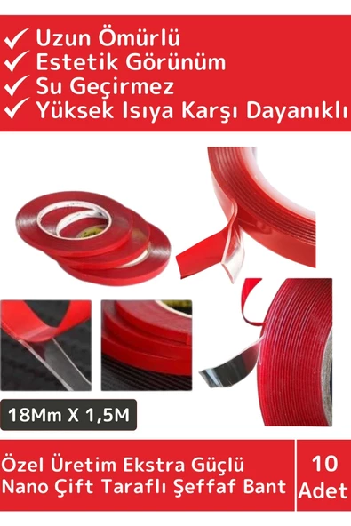 Özel Üretim Ultra Güçlü Çok Amaçlı Tamir Cam Dış Mekan Montaj 1,5mt Çift Taraflı Şeffaf Bant 10 Adet ürün görseli 1