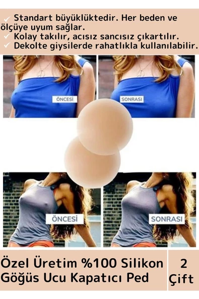 Özel Üretim Kadın Ten İç Giyim %100 Silikn Göğüs Ucu Kapatan Gizleyen Ped Nipple Pad 7 cm 2 Çift ürün görseli 1