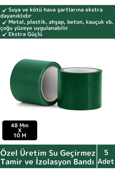 Premium Seri Süper Güçlü Su Geçirmez Yeşil Çok Amaçlı Tamir ve İzolasyon Bandı 48mm x 10m 5 Adet ürün görseli 1