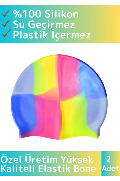 Özel Üretim Su Geçirmez Silikon Yüzücü Havuz&Deniz Bonesi Elastik Yüzme Şapkası Renkli 2 Adet ürün görseli 1