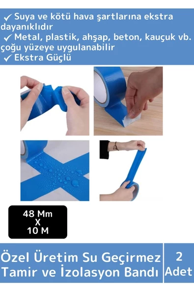 Premium Seri Süper Güçlü Su Geçirmez Mavi Çok Amaçlı Tamir ve İzolasyon Bandı 48mm x 10m 2 Adet ürün görseli 1