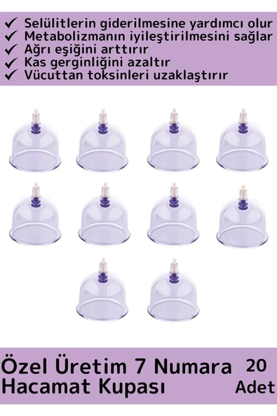 Özel Üretim Yüksek Kaliteli Selülit Çatlak Giderici Vakumlu 7 Numara Hacamat Kupası 20 Adet ürün görseli 1