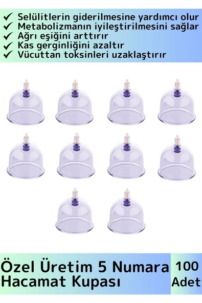 Özel Üretim Yüksek Kaliteli Selülit Çatlak Giderici Vakumlu 5 Numara Hacamat Kupası 100 Adet ürün görseli 1