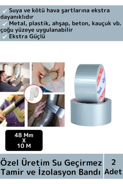 Premium Seri Süper Güçlü Su Geçirmez Gri Çok Amaçlı Tamir ve İzolasyon Bandı 48mm x 10 Metre 2 Adet ürün görseli 1