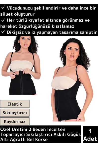 Özel Üretim Şekillendirici Toparlayıcı Sıkılaştırıcı 2 Beden İncelten Askılı Gögüs Altı Ağrafl Korse ürün görseli 1
