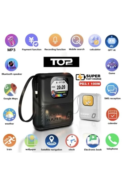 10000 mAh 100 Watt Mini Portable Powerbank Bt Call/Music/Audio Recording/Fast Charging 2024 New ürün görseli 1