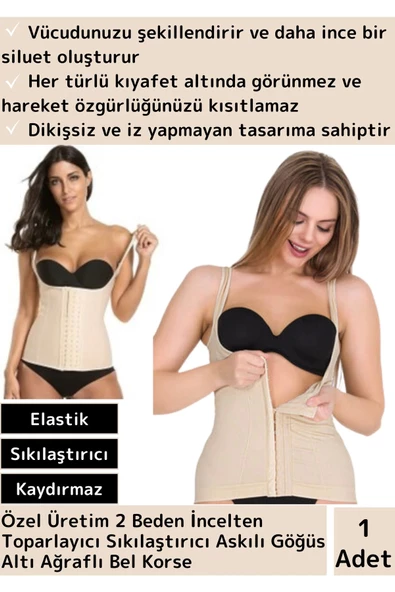 Premium Şekillendirici Toparlayıcı Sıkılaştırıcı 2 Beden İncelten Askılı Gögüs Altı Ağraflı Korse ürün görseli 1
