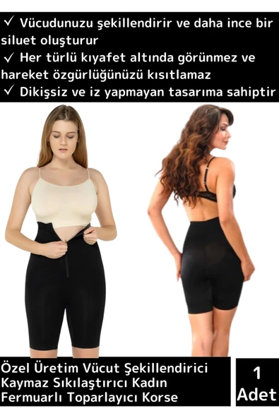 Premium Vücut Şekillendirici Kaymaz Sıkılaştırıcı Kadın Fermuarlı Toparlayıcı Fermuarlı Korse ürün görseli 1