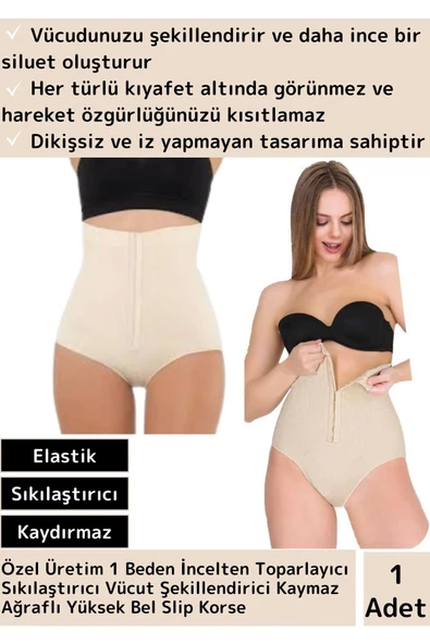 Özel Tasarım Toparlayıcı Sıkılaştırıcı Vücut Şekillendirici Kaymaz Ağraflı Yüksek Bel Slip Korse ürün görseli 1