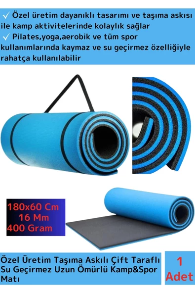 Premium Su Geçirmez Dayanıklı Taşıma Askılı Çift Taraf Kamp Uyku Matı Yer Minderi Yoga 16Mm Kalın ürün görseli 1