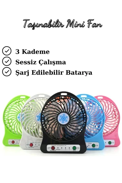 Mini Fan 3 Kademeli Portable Masaüstü Taşınabilir Şarj Edilebilir Fan Ofis İçi Kullanım ürün görseli 1