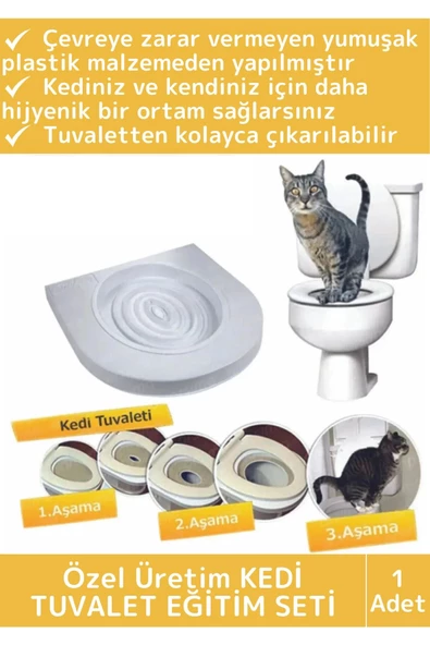 Premium Kedi Klozet Alıştırma Kapağı Kum Kabı WC Yavru Yetişkin Kedi Hijyenik Tuvalet Eğitim Seti ürün görseli 1