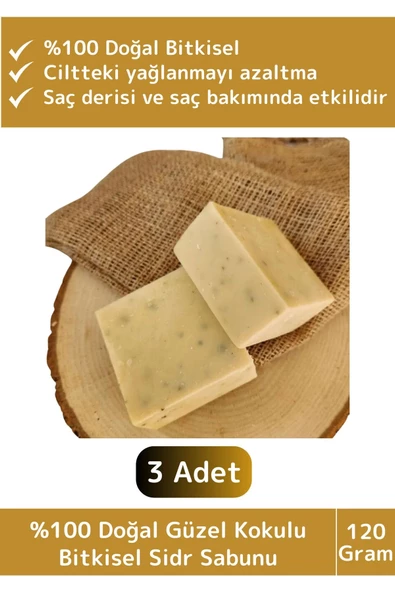 Özel %100 Doğal Bitkisel Güzel Kokulu El Yüz Saç Vücut Cilt Orijinal Sidr Sabunu 120 Gram 3 Adet ürün görseli 1
