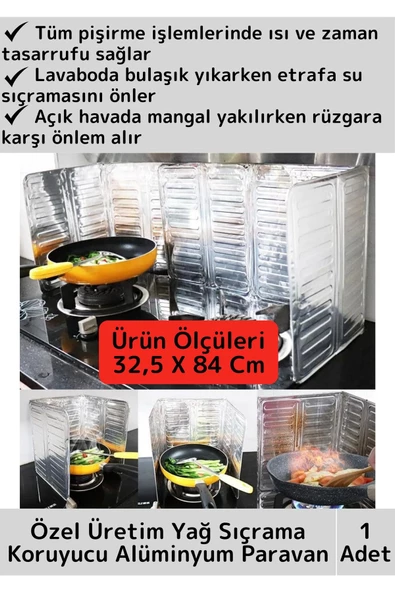 Özel Isıya Dayanıklı Katlanabilir Kolay Temizlenir Kızartma Pişirme Yağ Koruyucu Alüminyum Paravan ürün görseli 1