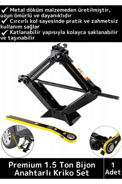 Özel Üretim Dayanıklı Araba Kaldırma Akordiyon Makas Cırcır Kollu 1.5 Ton Bijon Anahtarlı Kriko Set ürün görseli 1