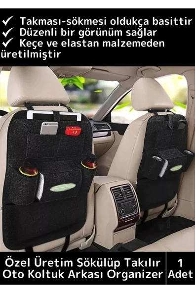 Özel Model Sağlam Keçe Elastan Üretim Pratik Sök Tak Oto Koltuk Arkası Çok Fonksiyonlu Organizer ürün görseli 1