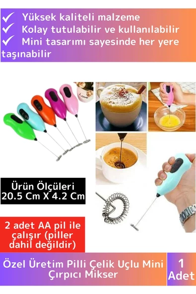 Özel Çelik Uçlu Pilli Soğuk Kahve Süt Köpürtücü Sos Krema Mama Yumurta Çırpıcı Mini Mikser Mixer ürün görseli 1