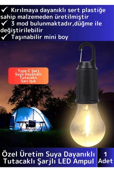 Premium 3 Modlu Suya Dayanıklı Kablosuz Askılı Kırılmaz Kamp Aydınlatma Şarjlı Taşınabilir LED Ampul ürün görseli 1