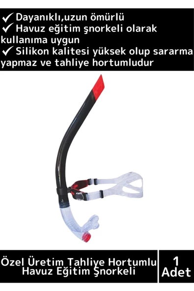 Premium Dayanıklıl Yüksek Silikon Kaliteli Tahliye Hortumlu Siyah Önden Dalış Havuz Eğitim Şnorkeli ürün görseli 1