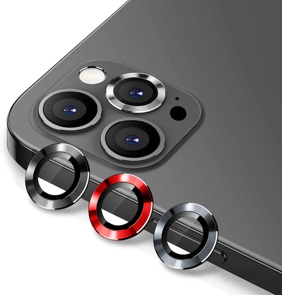 iPhone 12 Pro Max Kamera Lens Koruyucu Cam Metal Kenarlı 3lü Set ürün görseli 1