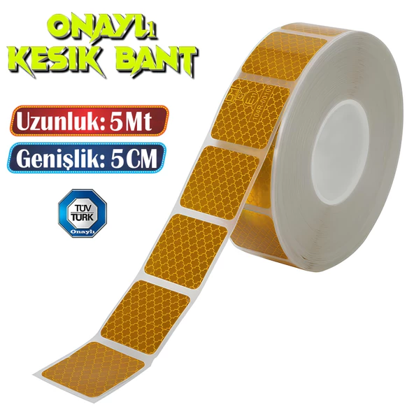 Tüvtürk Onaylı 5 Metre Sarı Parçalı Reflektörlü Reflektif Fosforlu Şerit Bant Kesikli İkaz Bandı ürün görseli 1