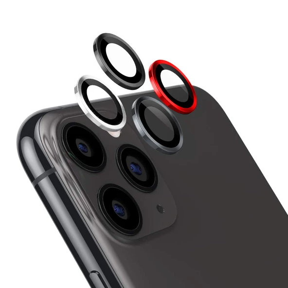 iPhone 11 Pro Kamera Lens Koruyucu Cam Metal Kenarlı 3lü Set ürün görseli 1