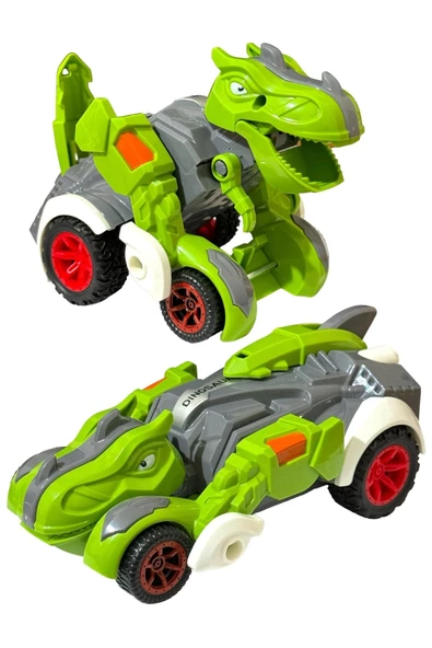 Trex Dinazor Figür Araba Sürtmeli Teker Transformers Robot Dinozor 15cm YEŞİL ürün görseli 1
